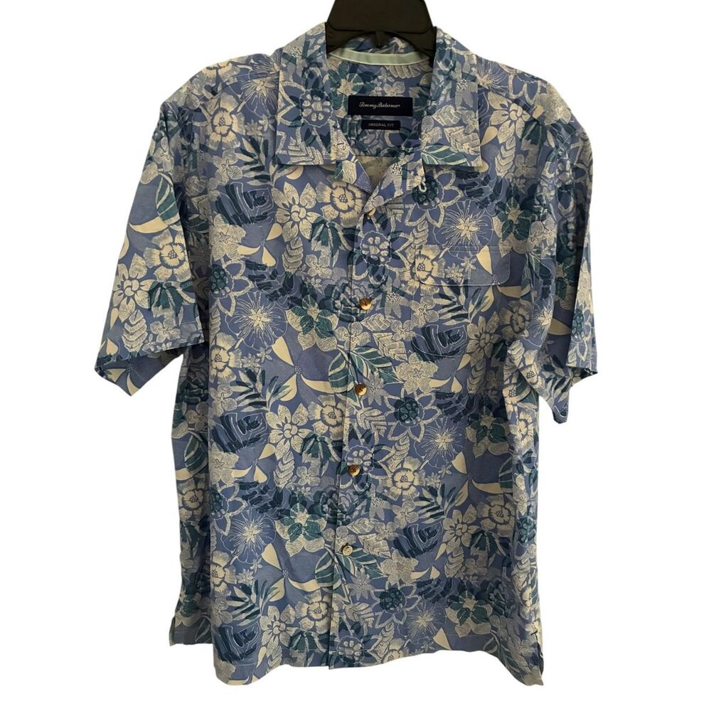 Tommy Bahama Light Blue & White Floral Camp Shirt Men’s Size L